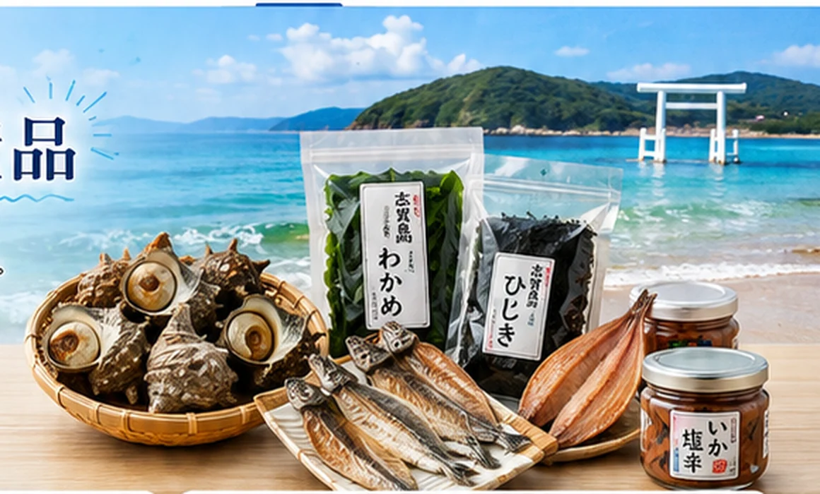 志賀島のサザエ、わかめ、ひじき、干物などのお土産と特産品